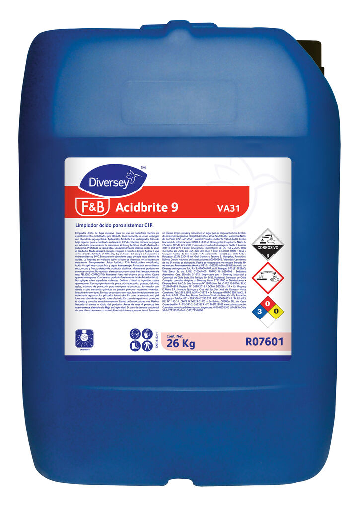 ACIDBRITE 9 VA31 26kg - LIMPIADOR ÁCIDO PARA CIP CON PROPIEDADES